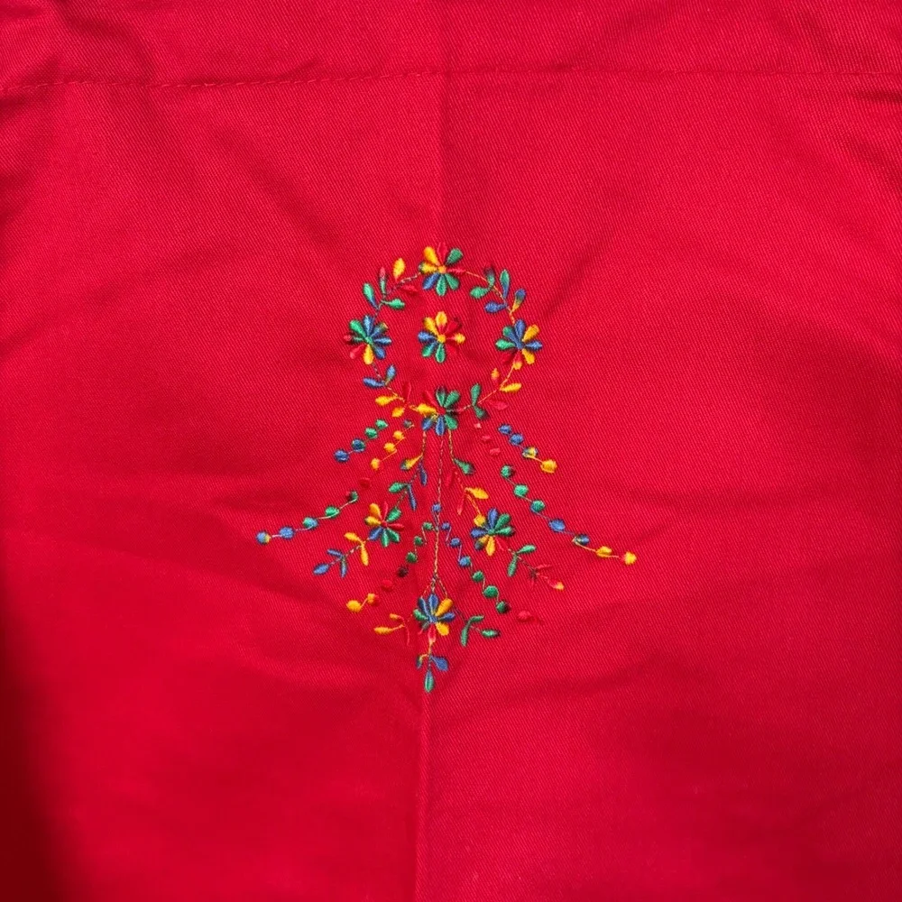 Dependability Bib Apron OS Red Floral Embroidered Pockets Twill‎ Workwear